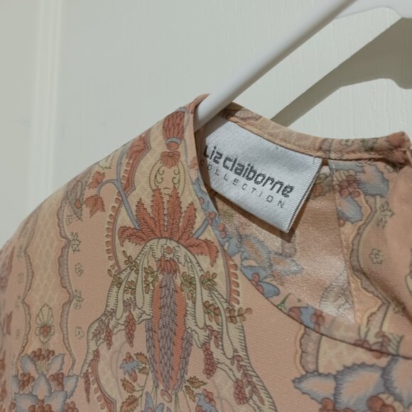 Liz Claiborne Collection Dusty Peach Silk Print Blouse, Women's Size 4 - Picture 8 of 11